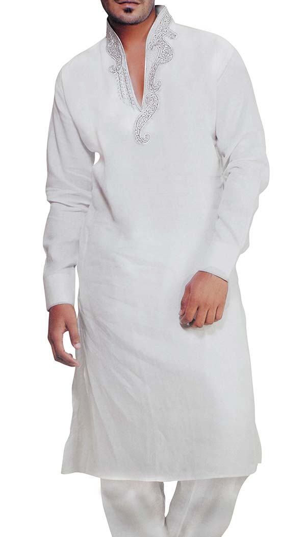 Mens White Sherwani Linen Kurta Pyjama for Party Wear Indian Clothes