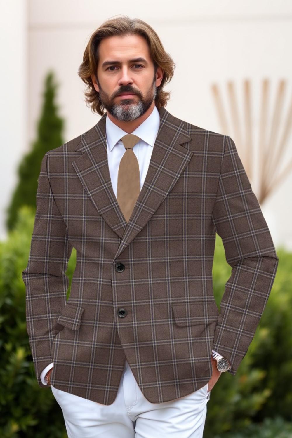 Brown Plaid Blazer for Men