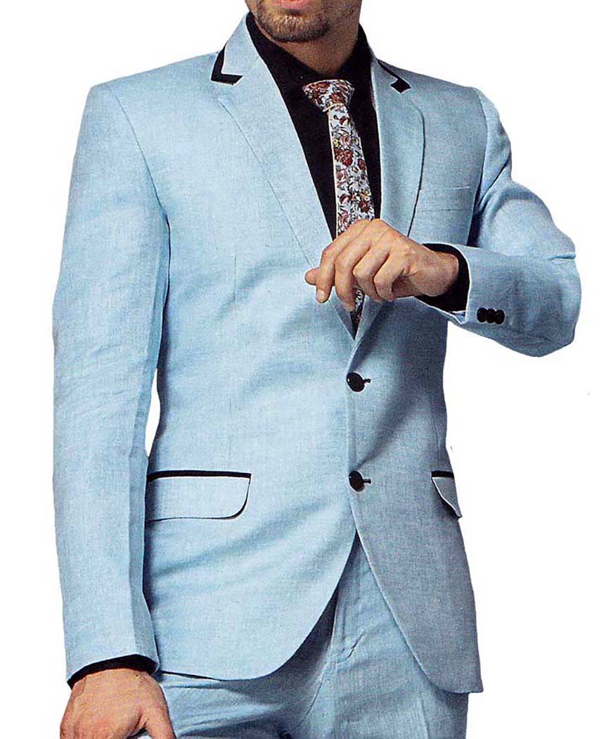 Mens Sky Blue 4 Pc Tuxedo Suit Two Button