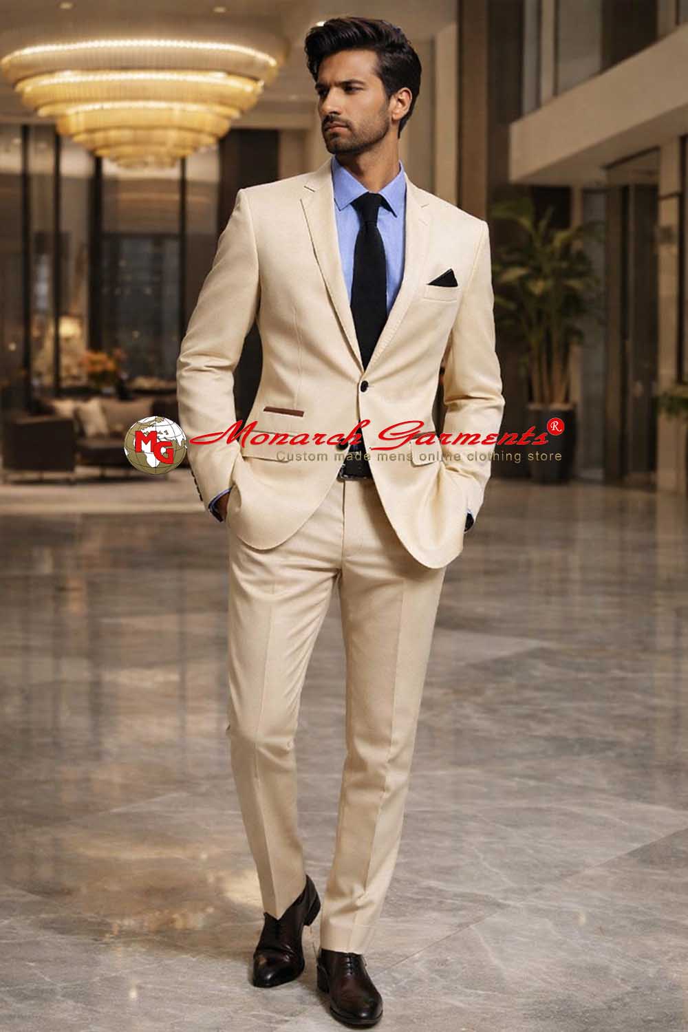 Beige wool suit for men slim fit formal 2 piece wedding wear India