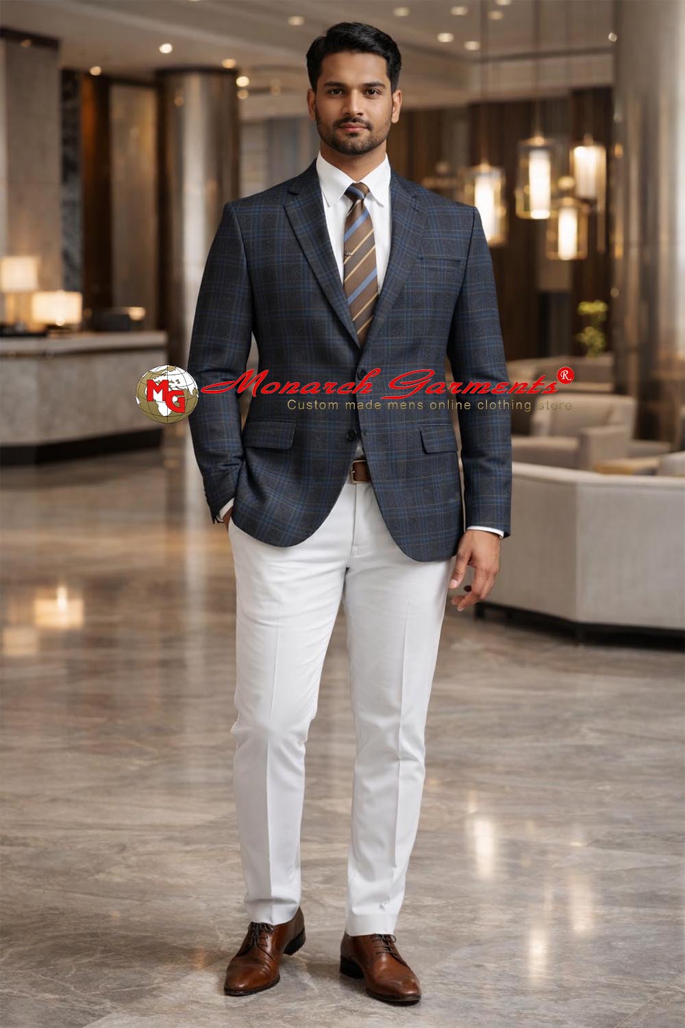 Men wearing black blazer with blue check pattern sport jacket for smart casual outfit India