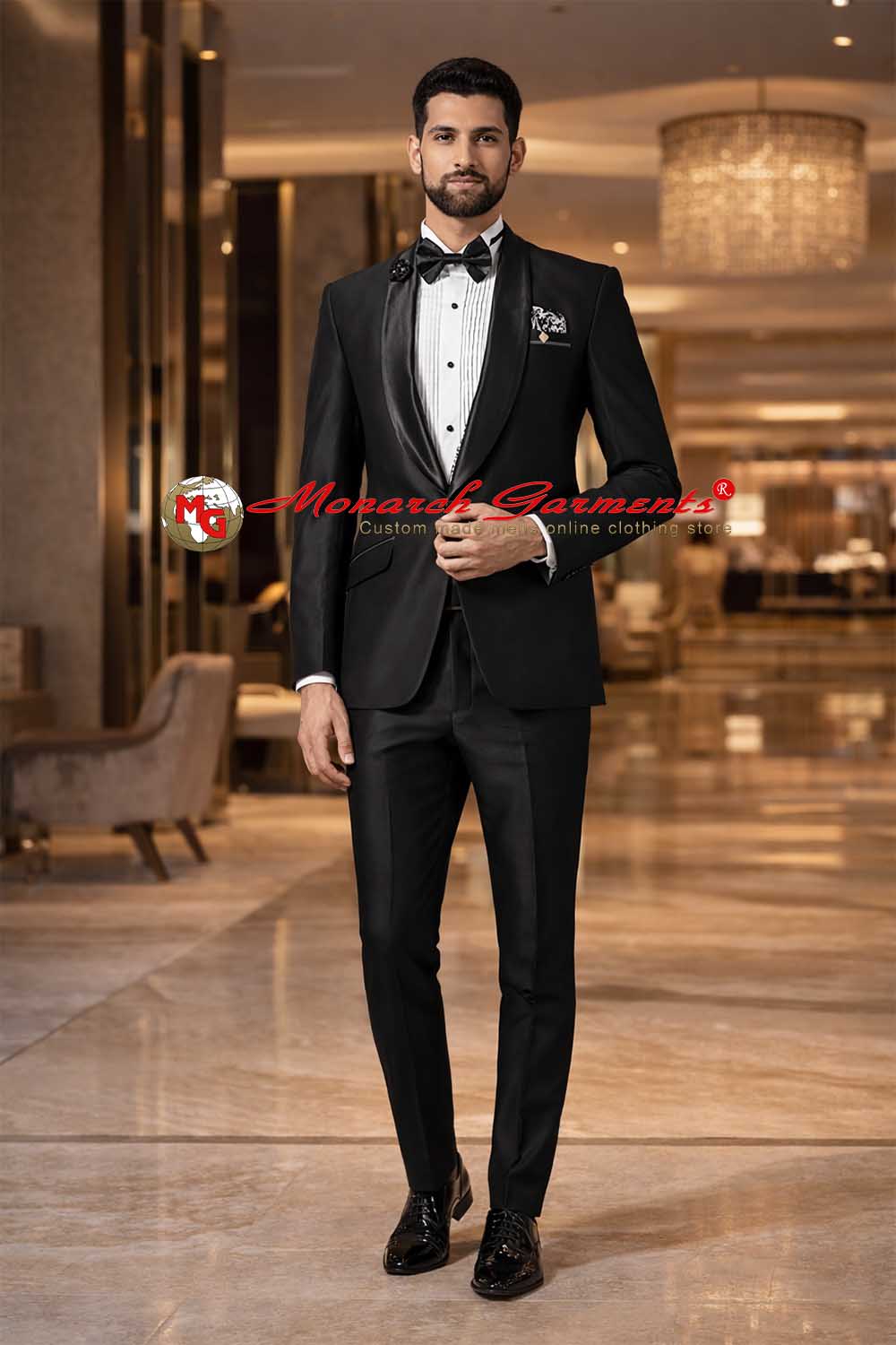 Black classic tuxedo suit for men slim fit one button formal wedding outfit