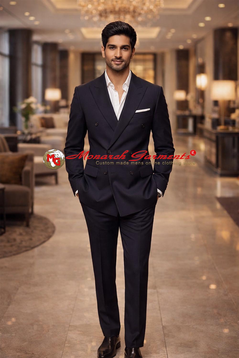 Black double breasted tuxedo suit for men slim fit with blazer and trousers for wedding and formal wear India