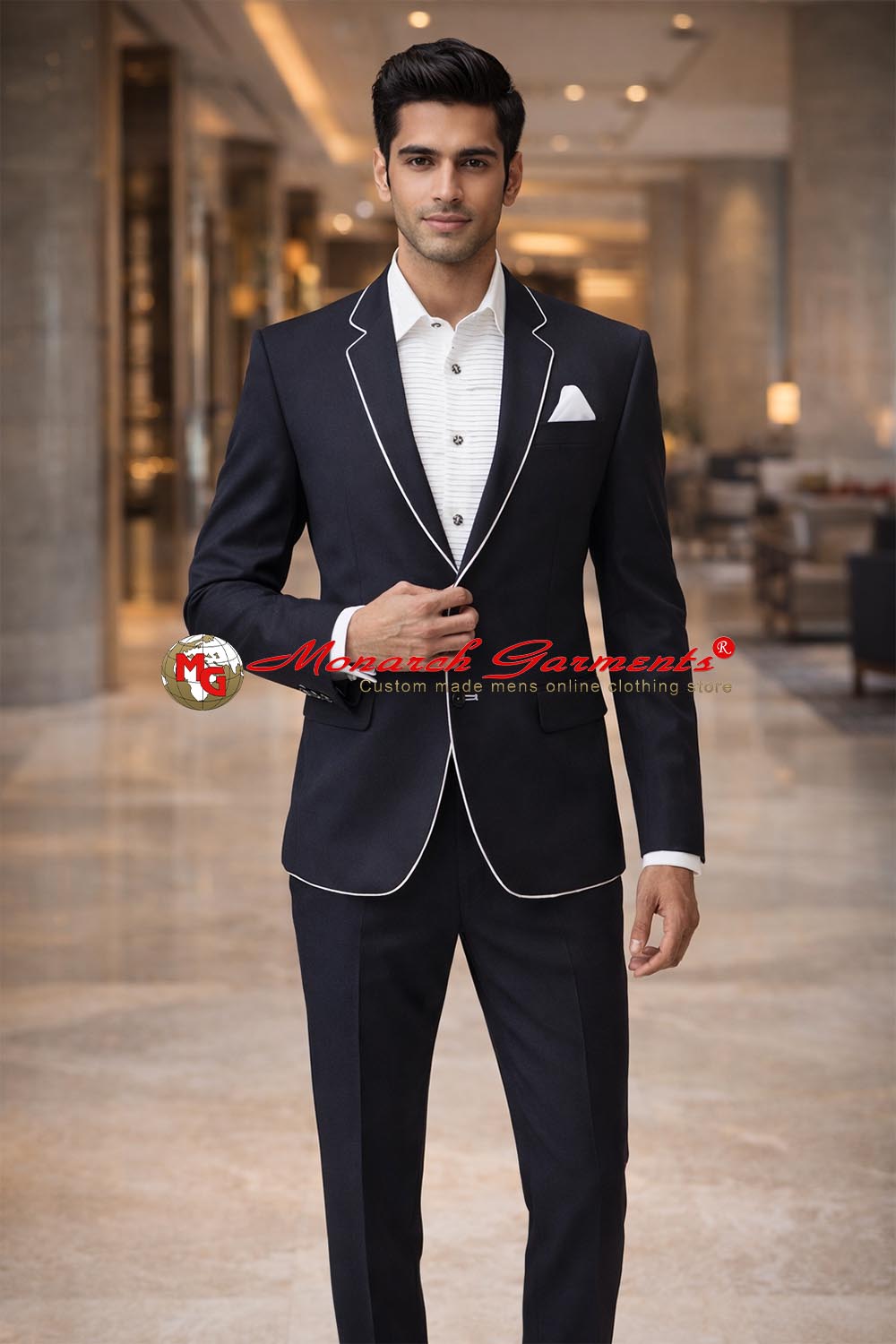 Black linen tuxedo suit for men slim fit formal evening wear India