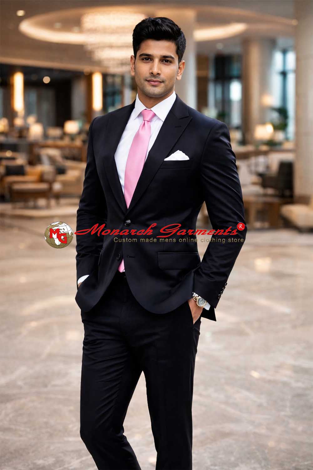 Black peak lapel 2 piece suit for men slim fit with blazer and trousers for wedding and formal occasions India