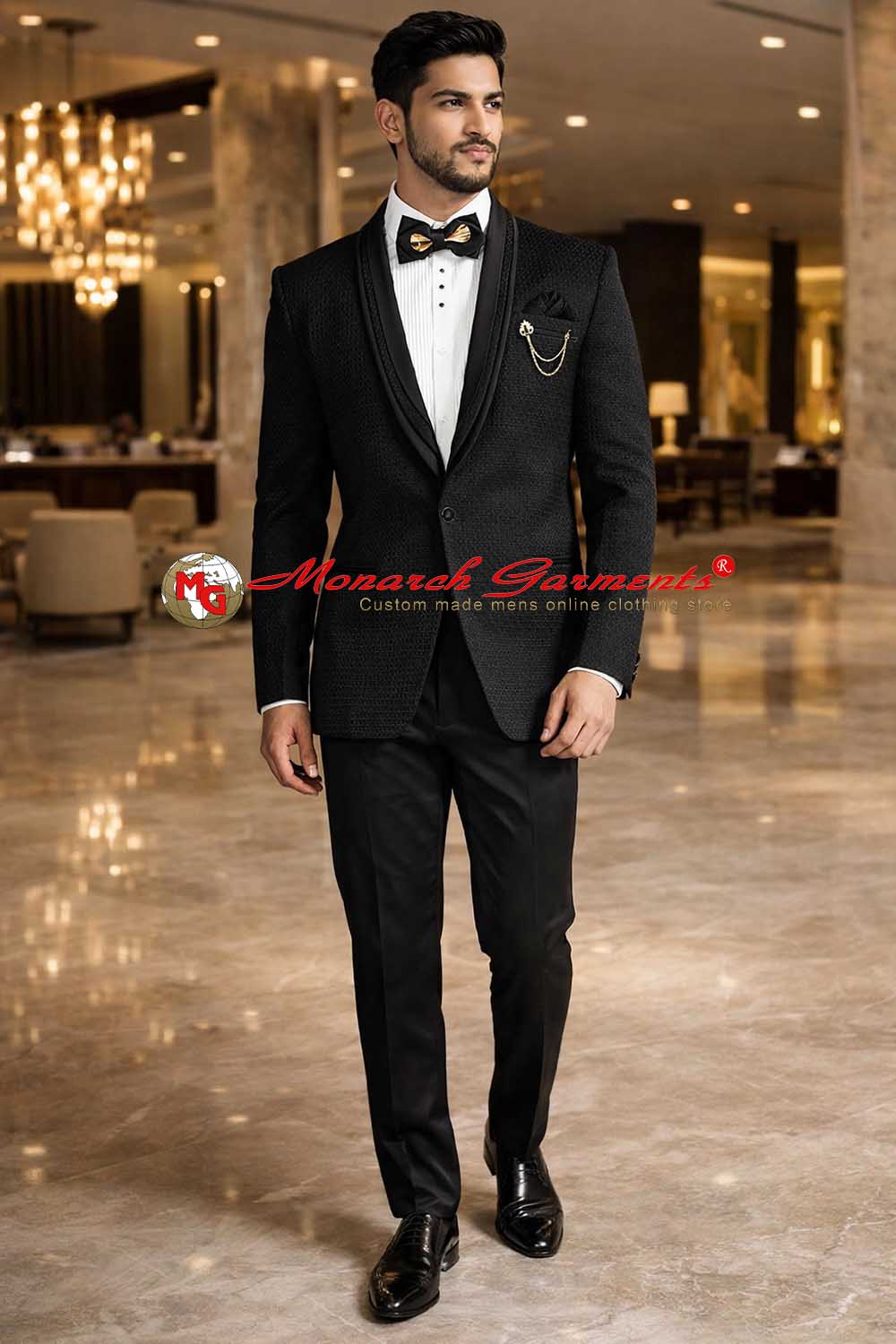 Black shawl collar tuxedo suit for men slim fit designer wedding formal wear