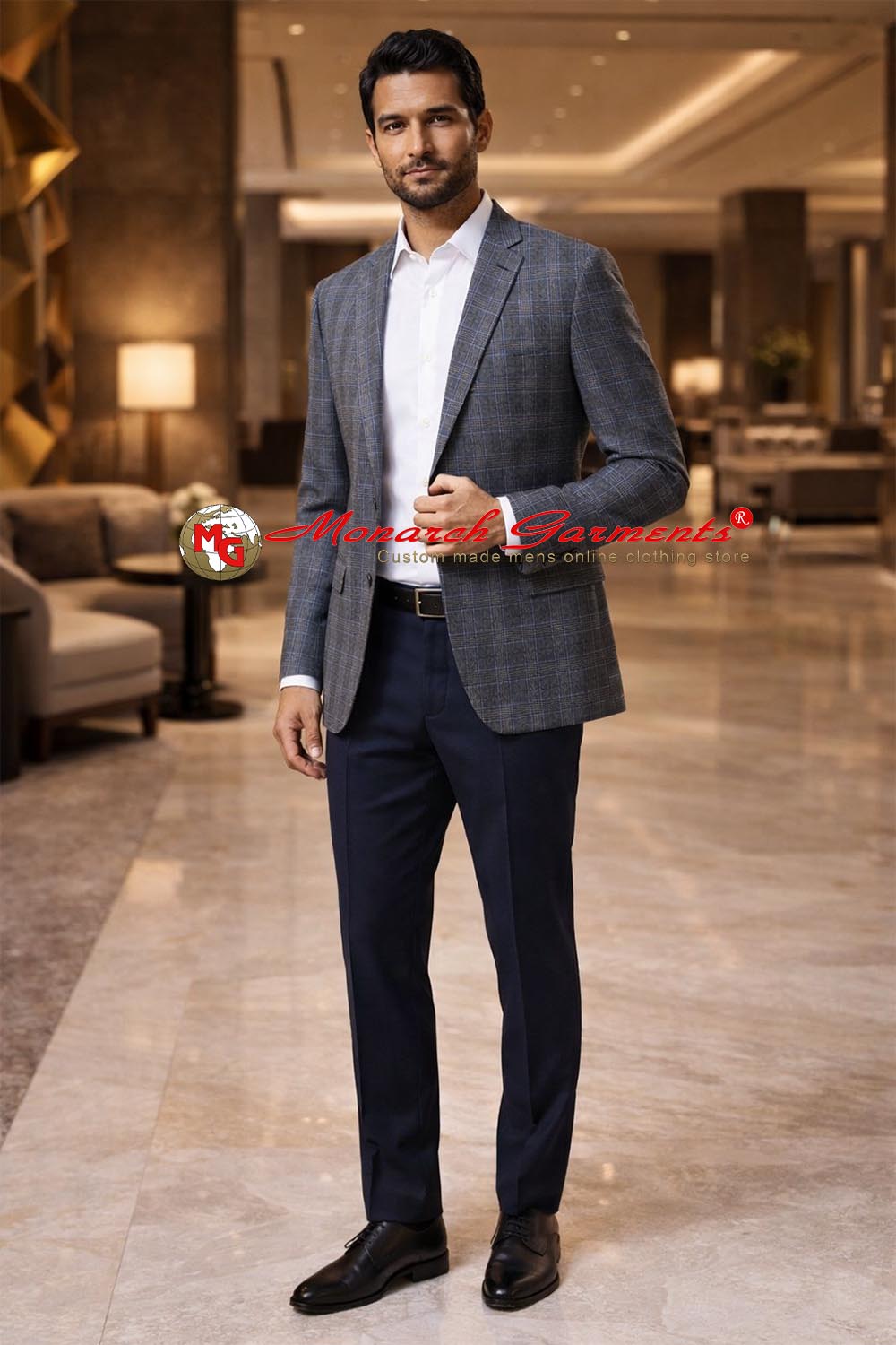 Men wearing blue grey plaid checkered sport coat blazer for wedding and formal occasions India