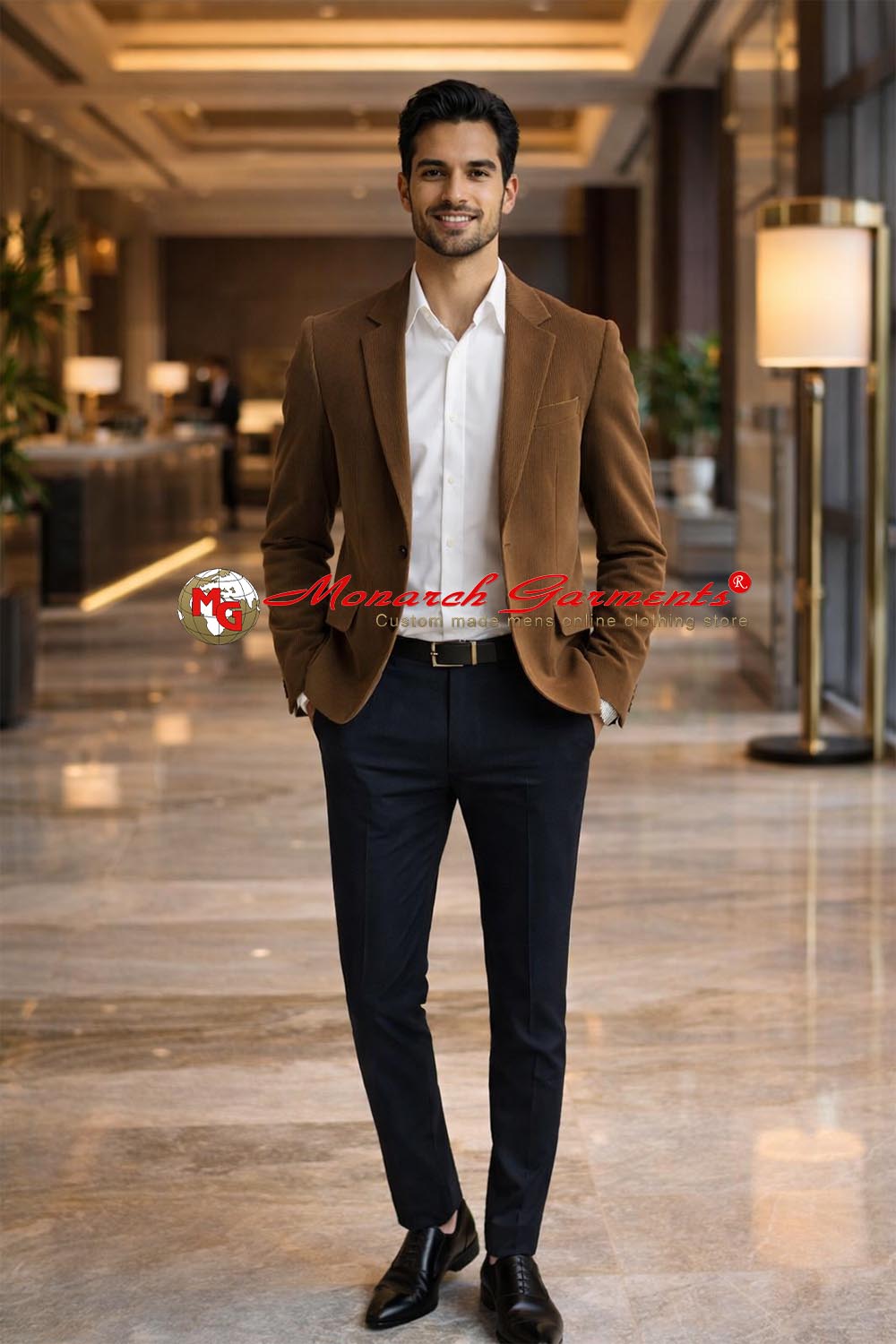 Men wearing brown corduroy blazer for smart casual and semi formal occasions India