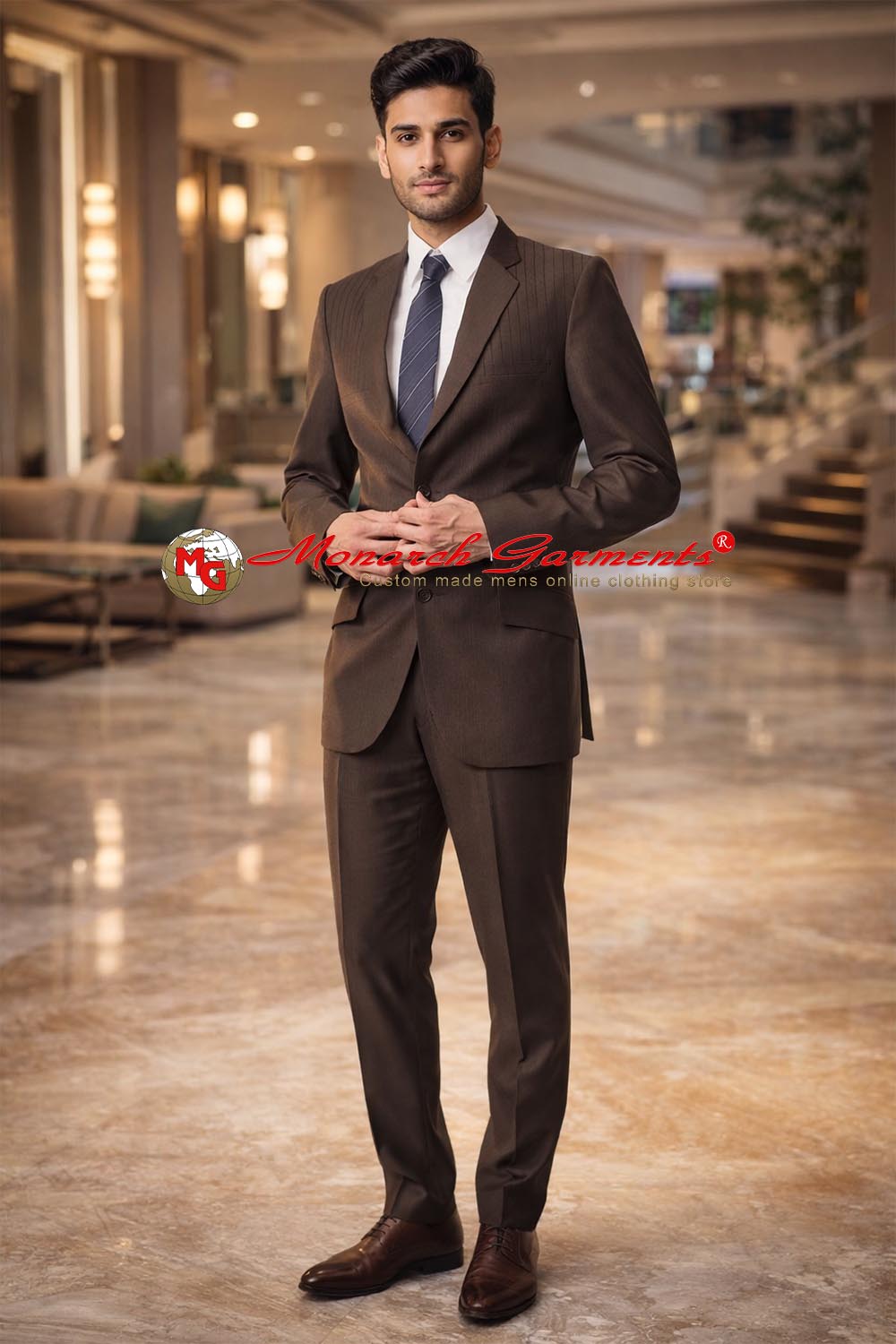 Brown linen suit for men slim fit 4 piece formal wear India