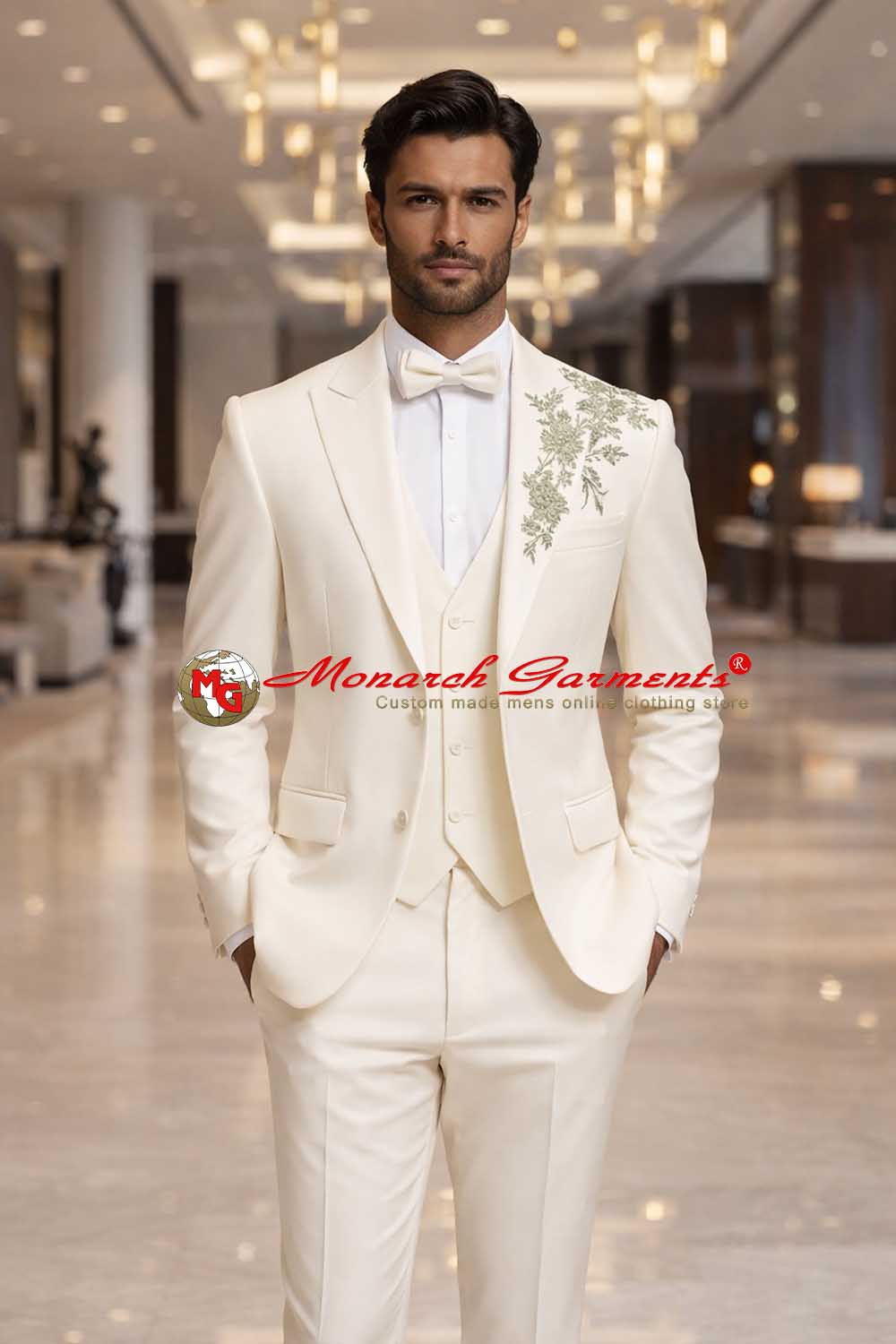 Caramel beige embroidered tuxedo suit for men slim fit wedding wear India