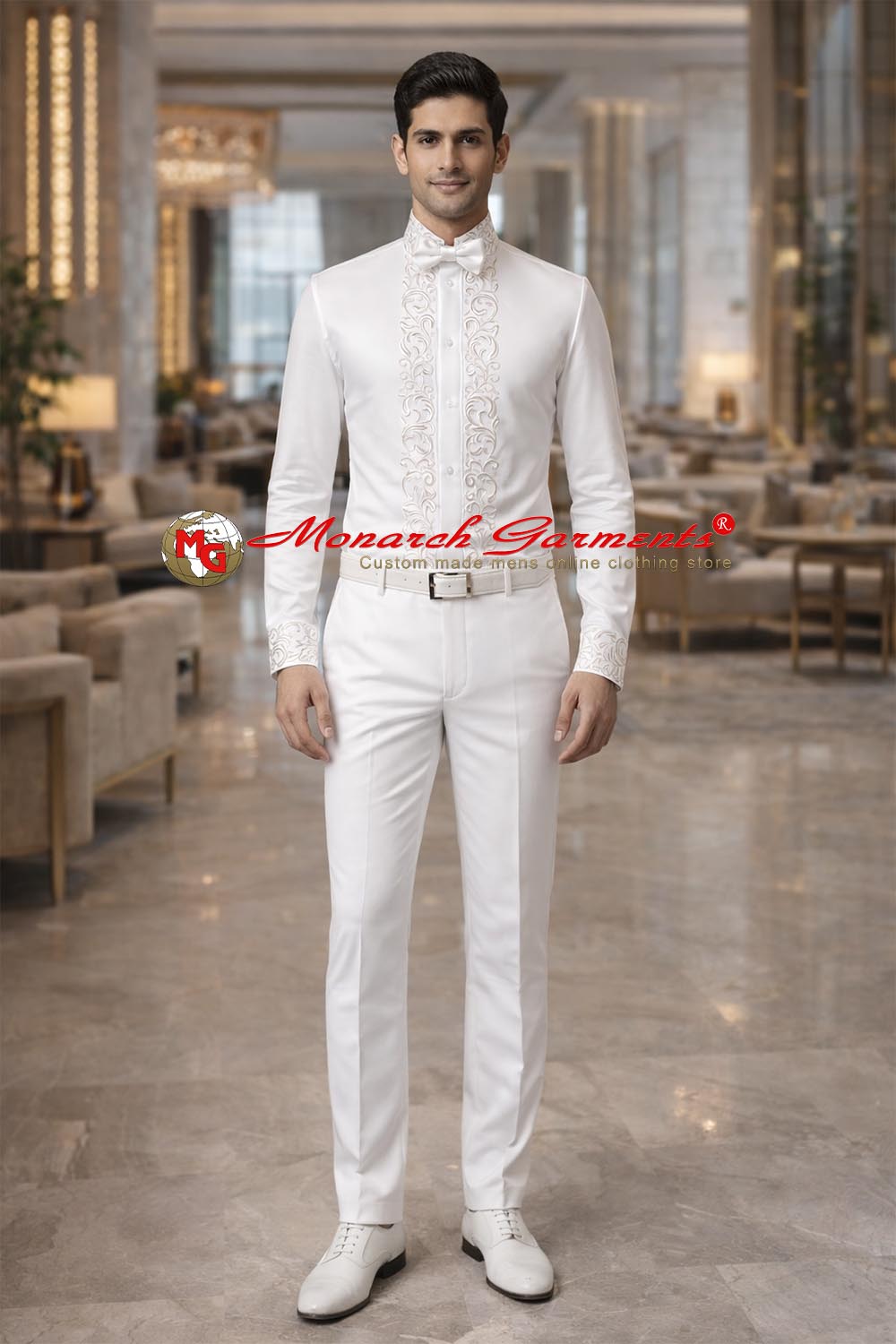 Cream embroidered dress shirt for men formal wedding wear India
