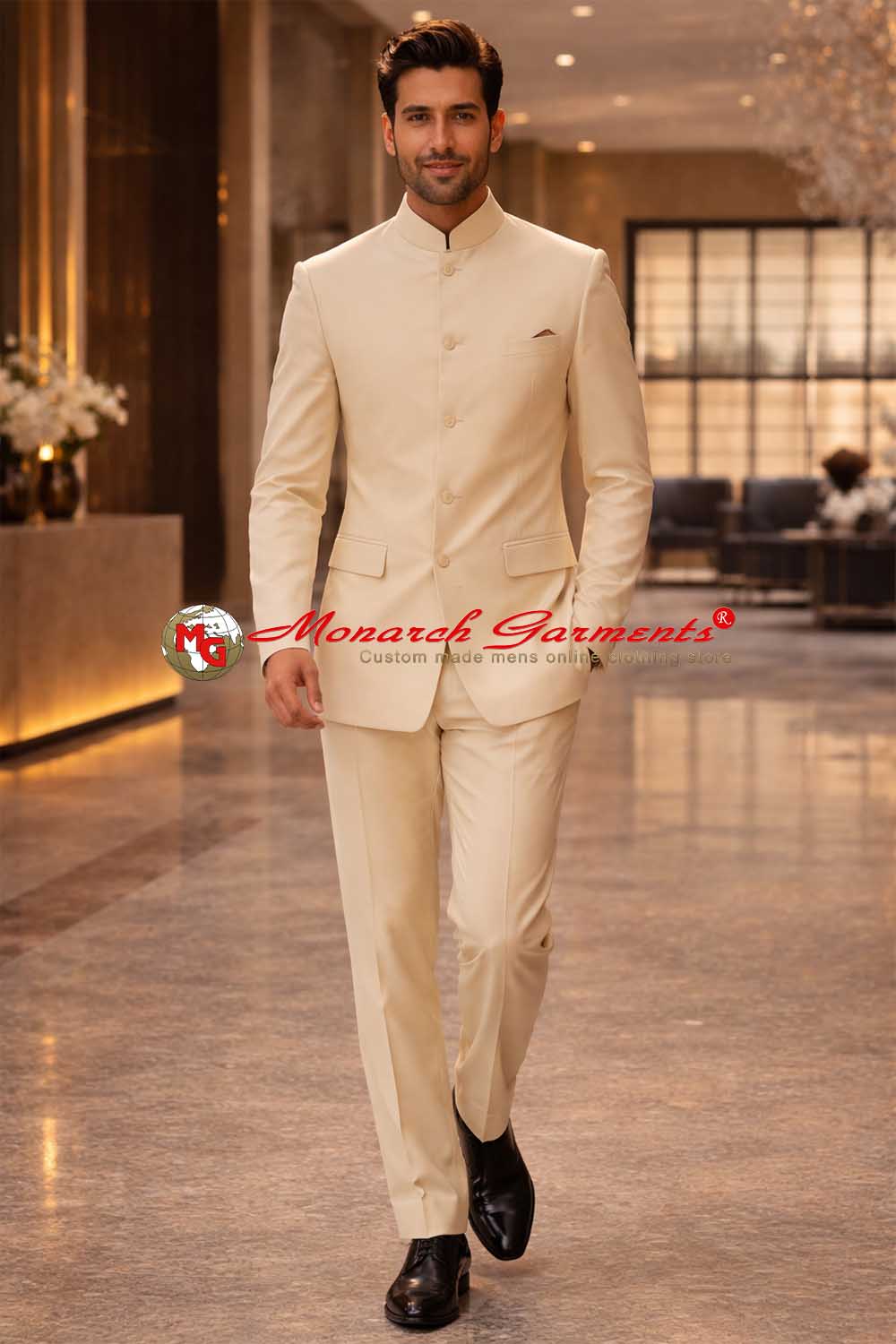 Cream ivory Jodhpuri suit for men luxury bandhgala wedding outfit Monarch Garments
