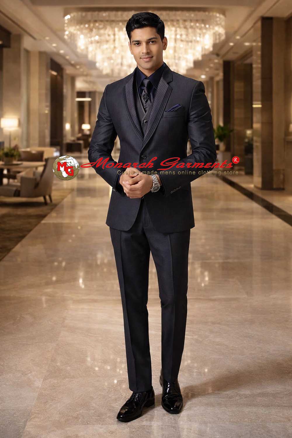 Men’s dark brown tuxedo suit slim fit with notched lapel formal wear