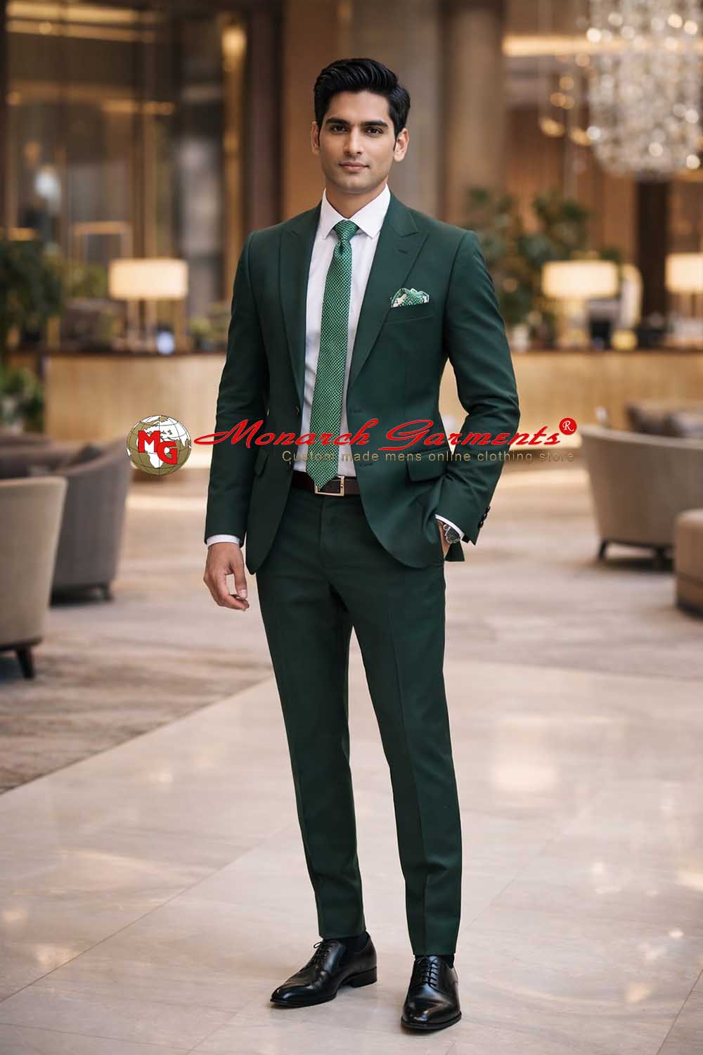 Dark green 2 piece suit for men slim fit with blazer and trousers for wedding and formal occasions India
