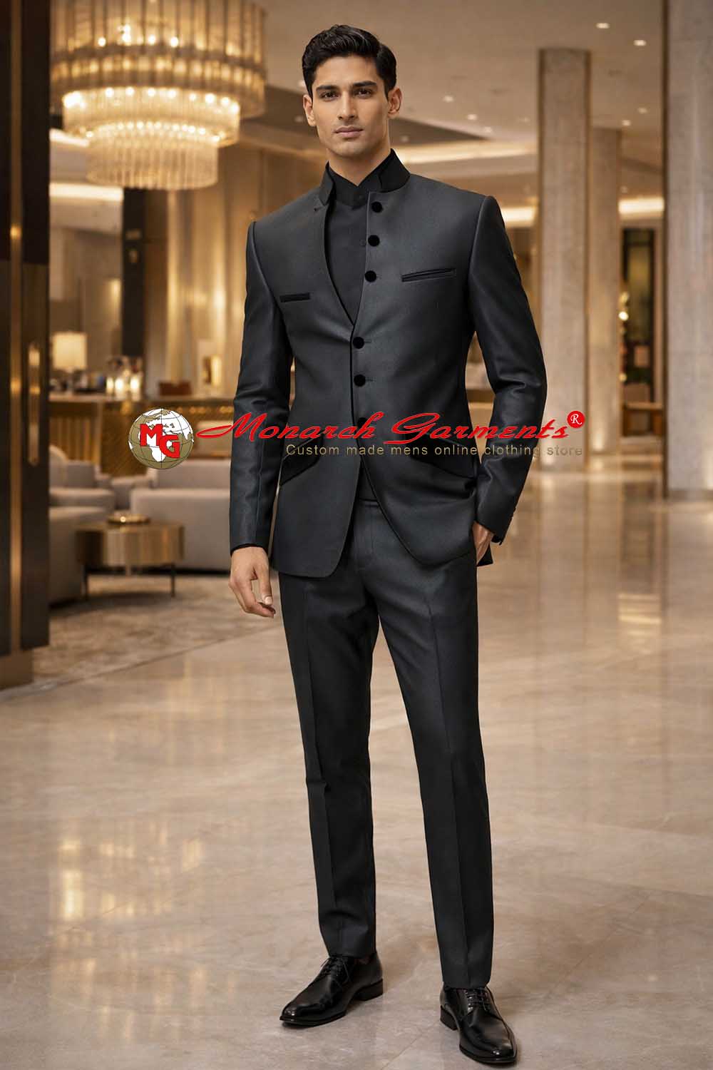 Dark grey tuxedo suit for men slim fit designer wedding formal outfit