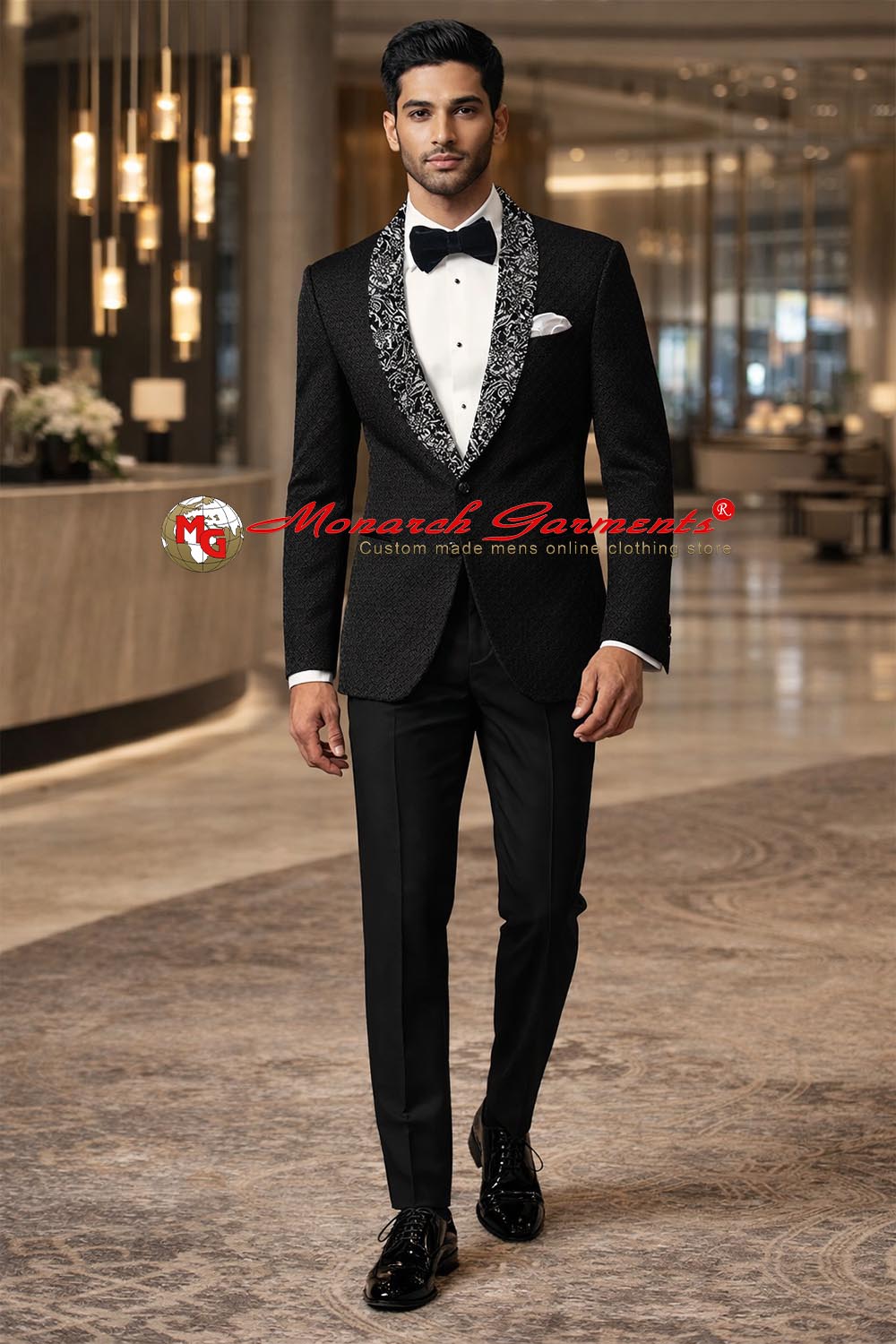 Men’s dark grey velvet slim fit blazer with satin shawl lapel for wedding reception and evening wear
