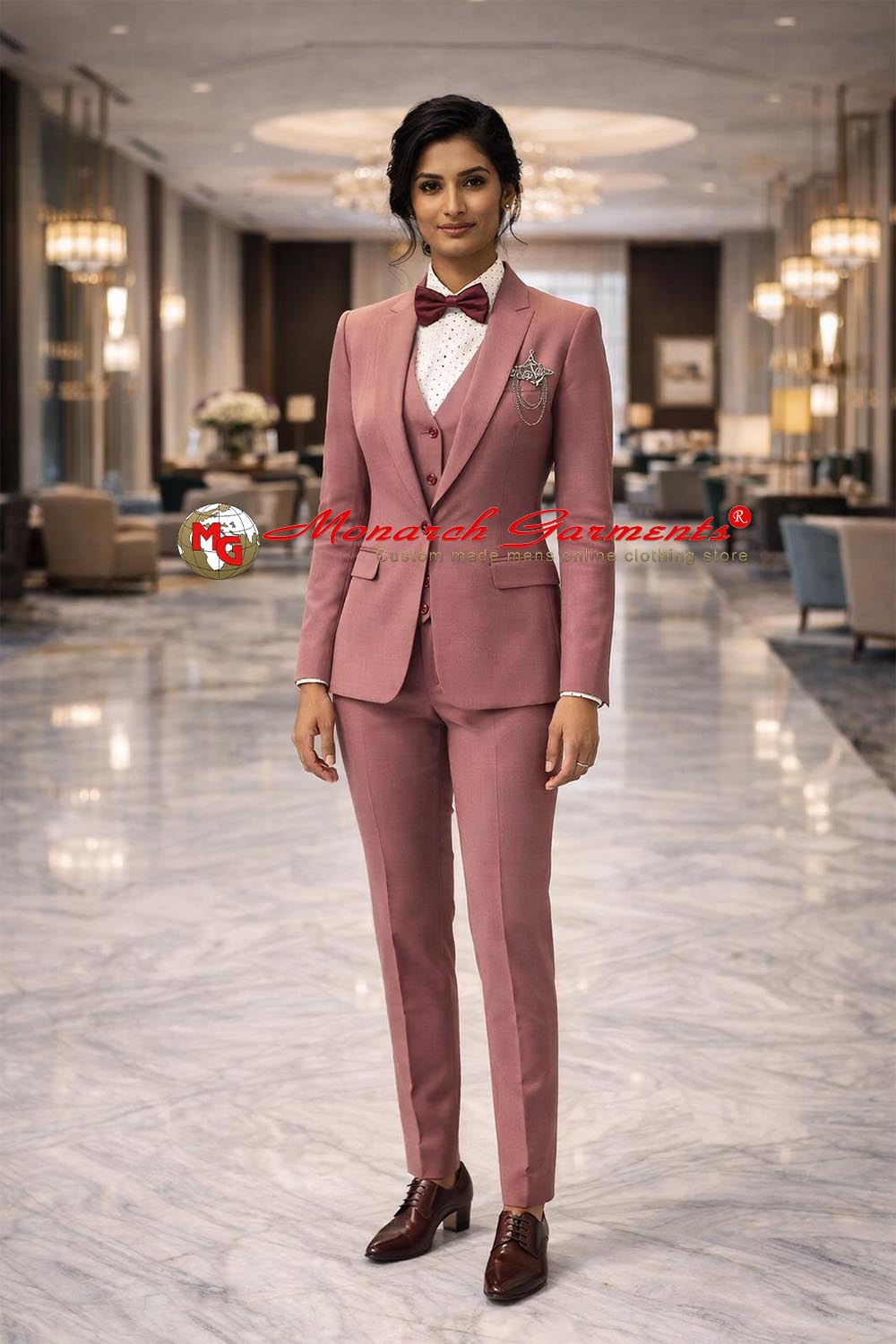 Dusty rose 3 piece suit for women slim fit formal suit for receptions and weddings in India