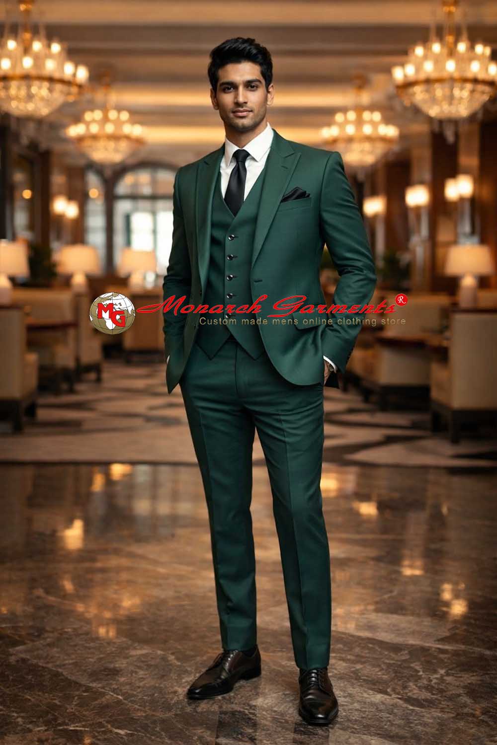 Emerald green 3 piece suit for men slim fit wedding formal suit India