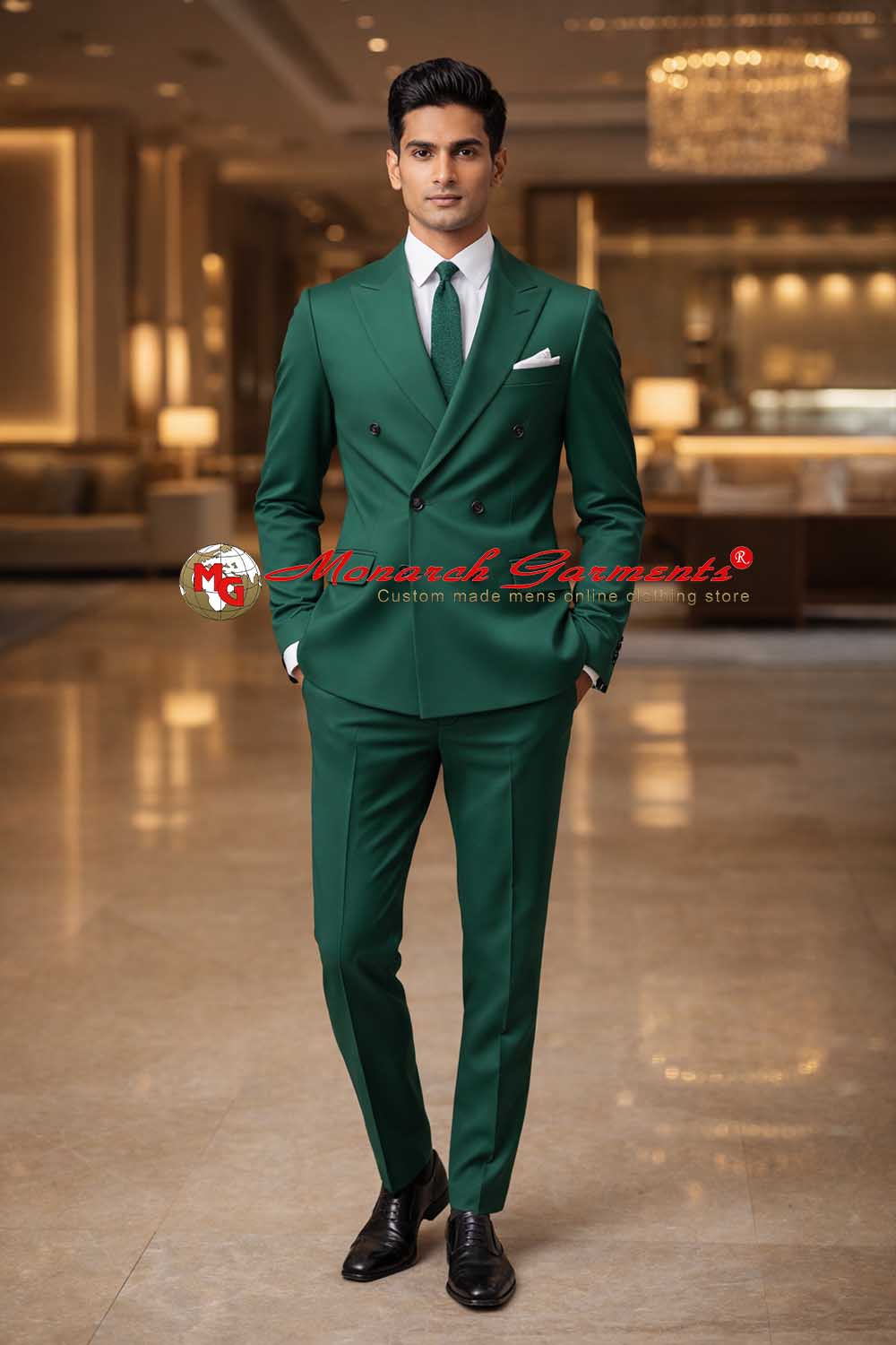 Emerald green double breasted suit for men slim fit formal wedding suit India