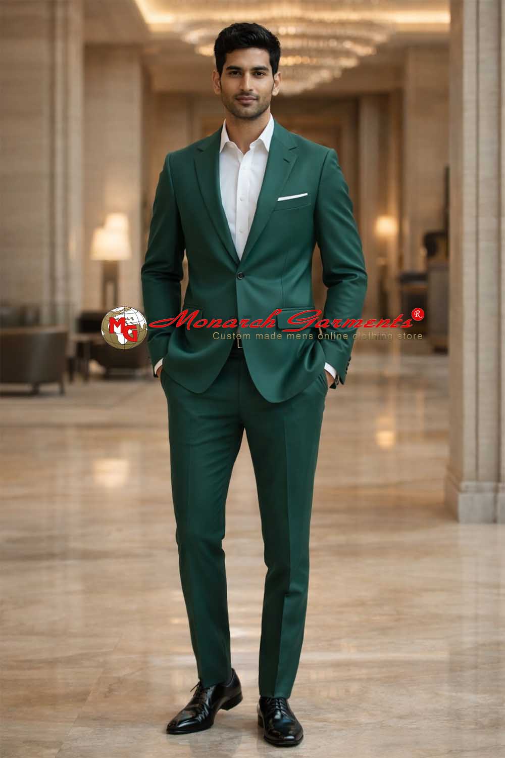 Emerald green 2 piece suit for men slim fit formal wedding suit India