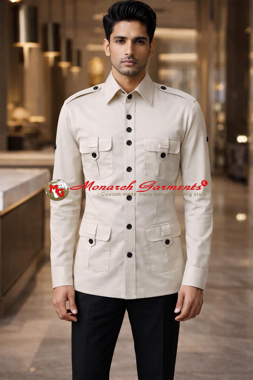 Gainsboro cotton safari shirt for men multi pocket utility casual wear India