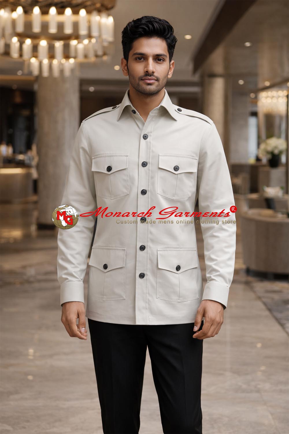 Men’s gainsboro cotton safari shirt with utility pockets slim fit
