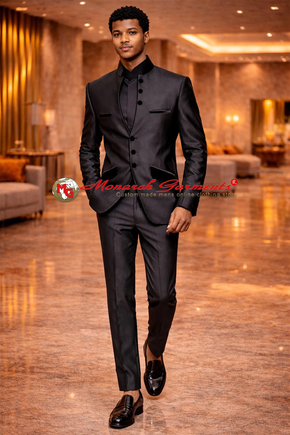 Grey bandhgala suit for men luxury wedding reception outfit by Monarch Garments