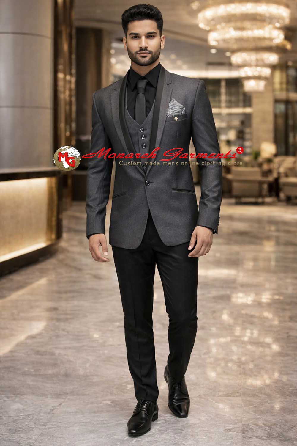 Grey tuxedo suit for men slim fit designer wedding formal outfit