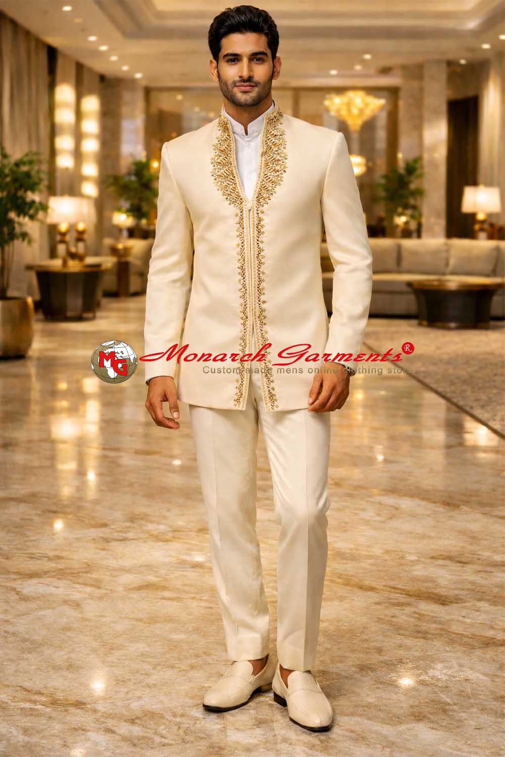 Ivory embroidered Jodhpuri suit for men wedding bandhgala suit Monarch Garments