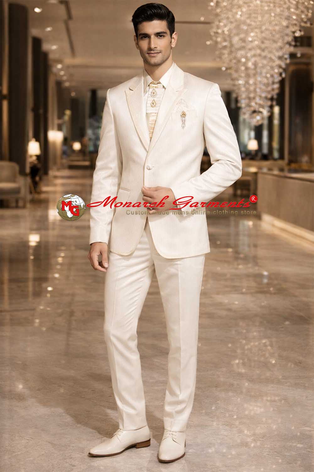 Ivory wedding tuxedo suit for men slim fit designer formal suit for groom