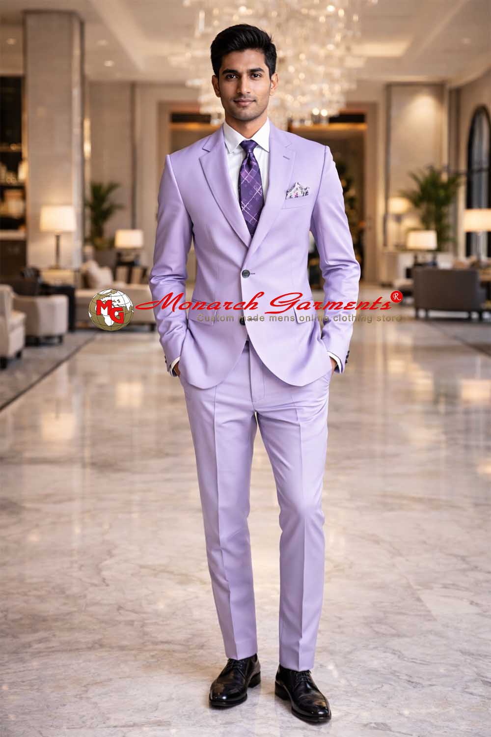 Lavender 3 piece tuxedo suit for men slim fit formal wedding suit India