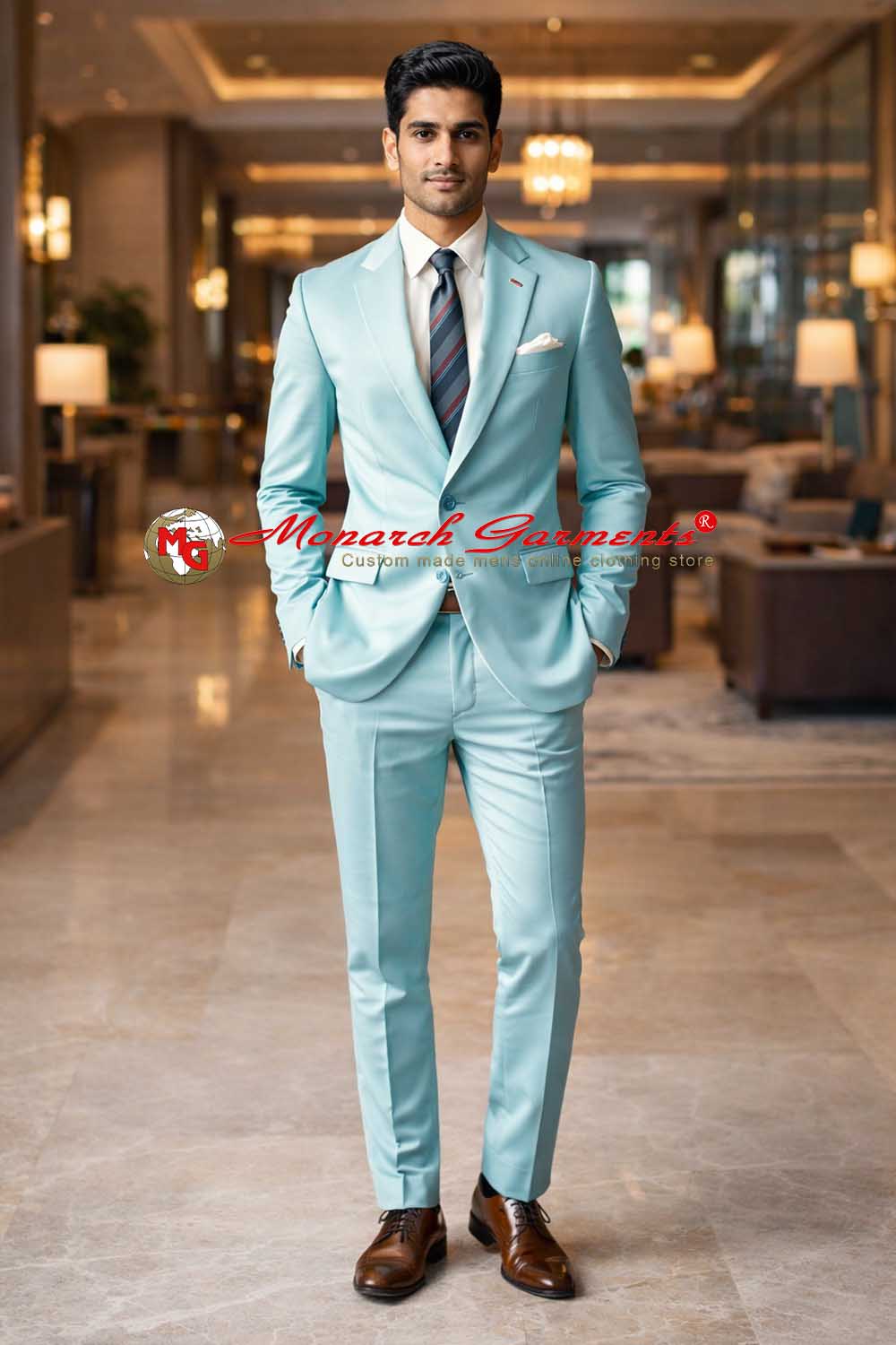Light blue 2 piece suit for men slim fit with blazer and trousers for wedding and formal occasions India