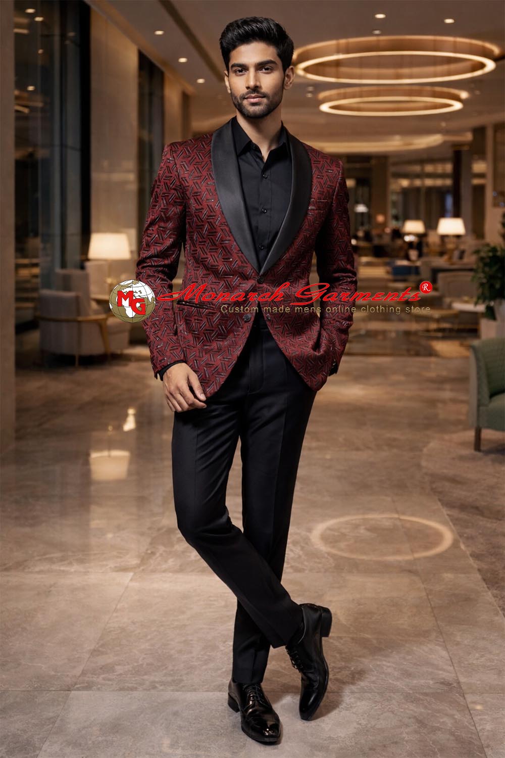 maroon-ethnic-shawl-lapel-blazer-men-one-button-monarchgarments