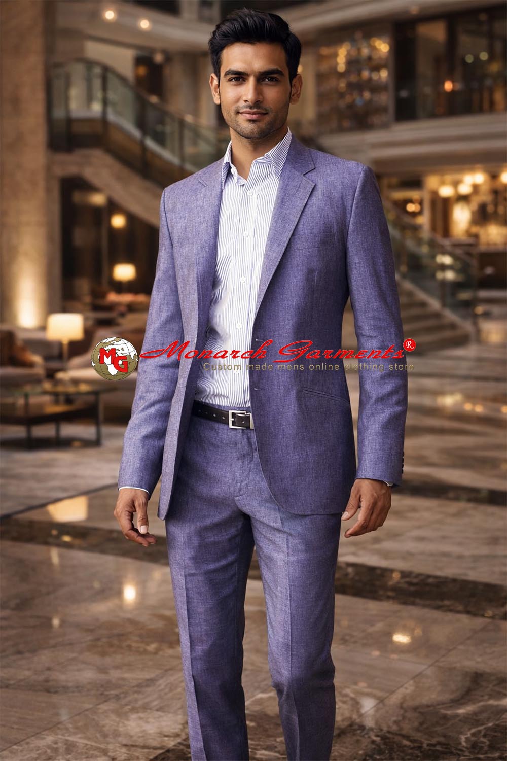 Medium purple linen suit for men slim fit two button formal wear India