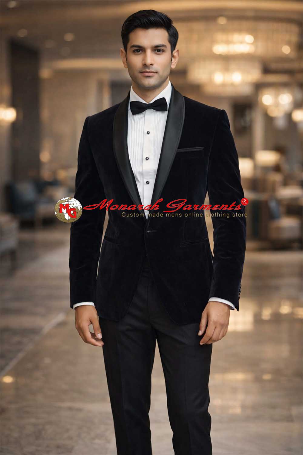 Navy blue velvet tuxedo suit for men shawl lapel engagement formal outfit
