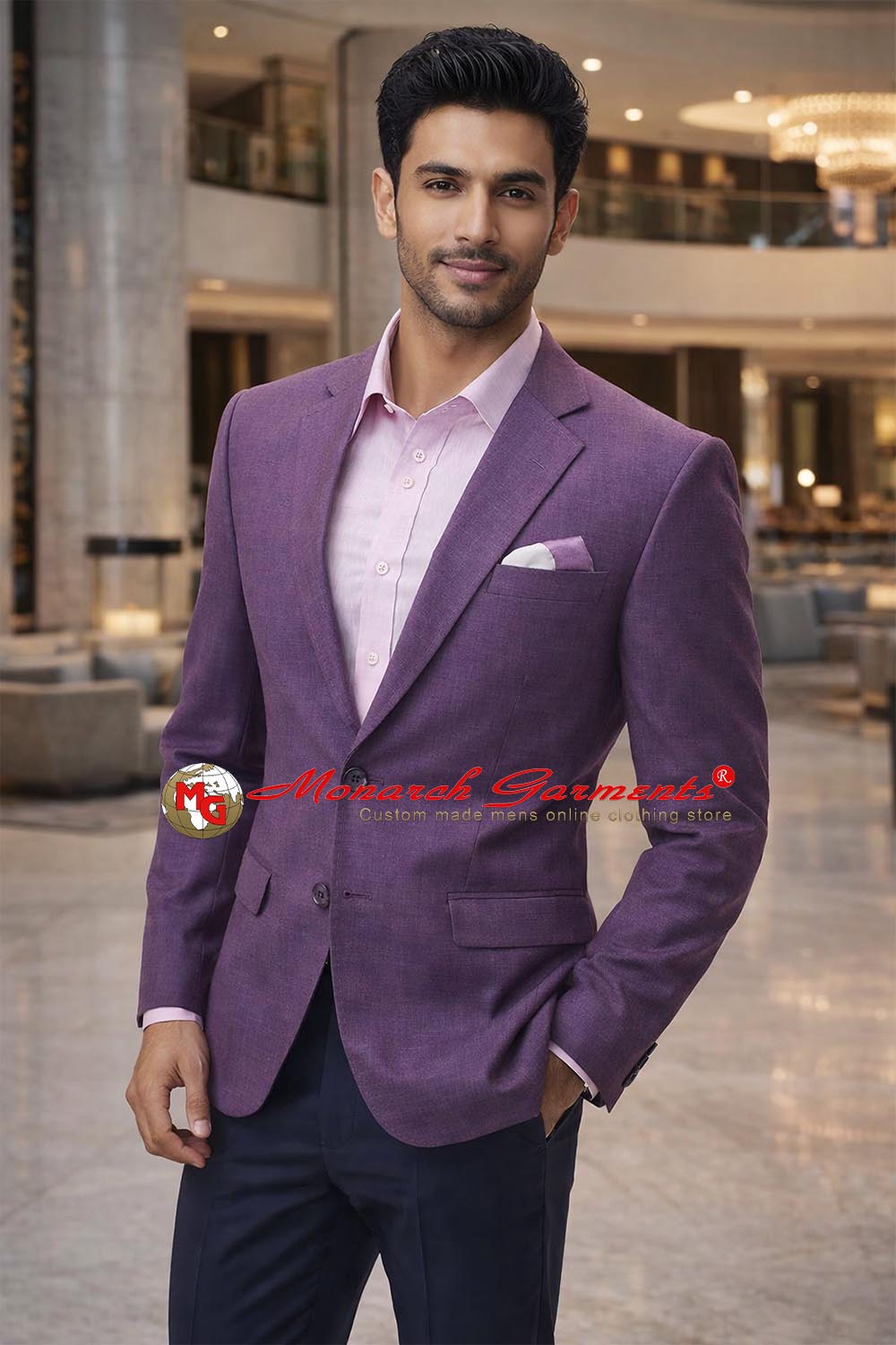 Purple linen suit for men slim fit formal 4 piece wedding wear India