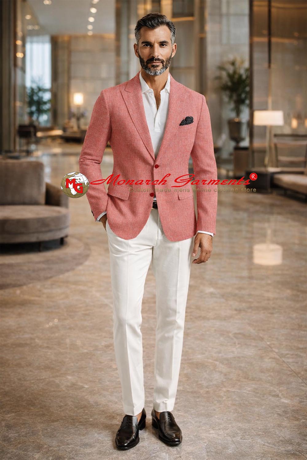 Men wearing red linen blazer with peak lapel for casual and semi formal occasions India