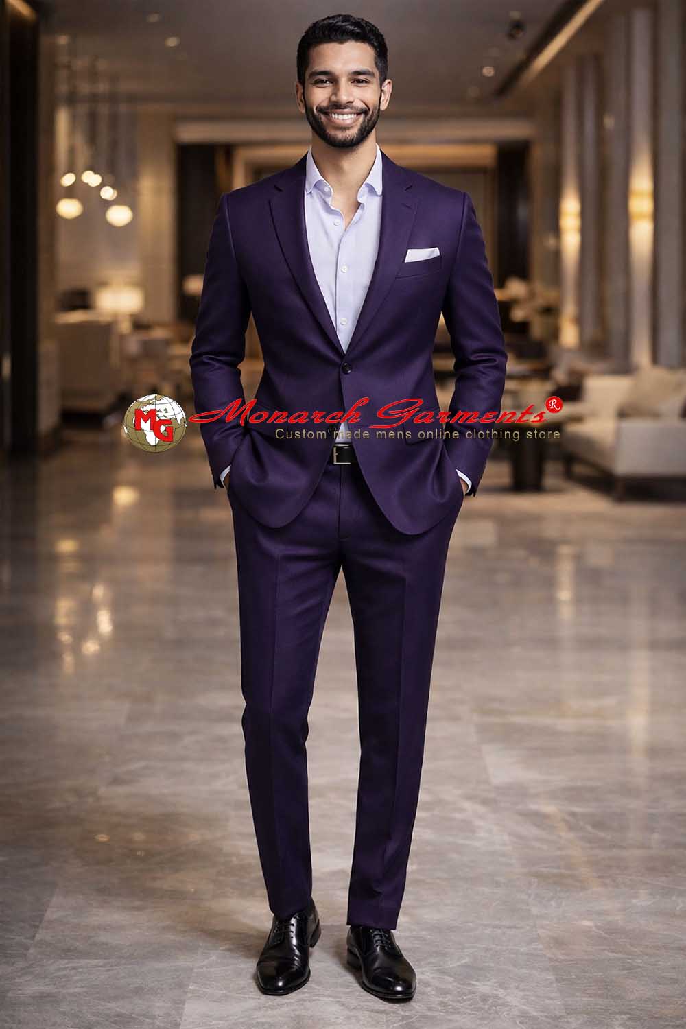 Regency purple tuxedo suit for men slim fit notch collar formal wear India