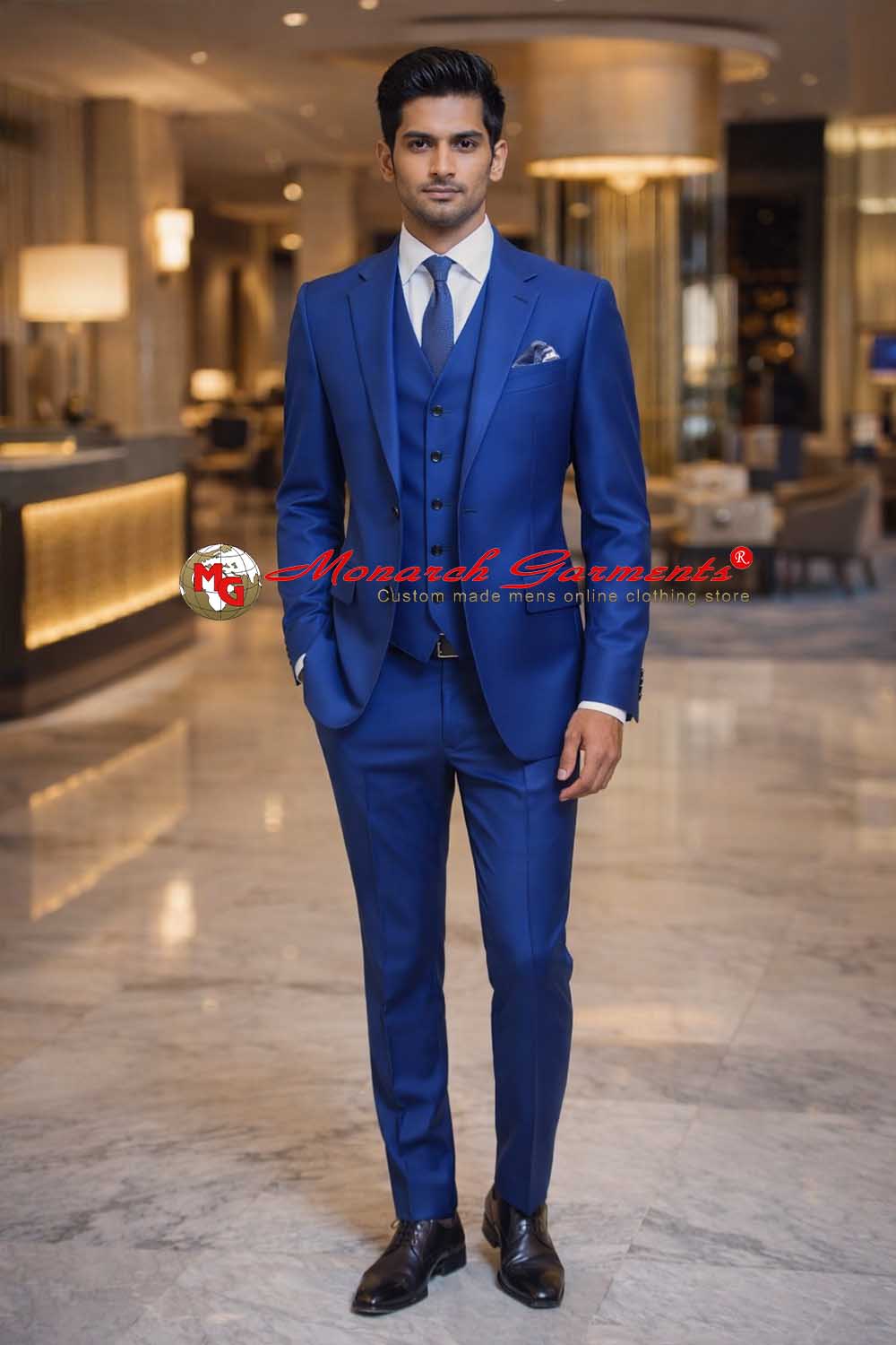 Royal blue 3 piece suit for men slim fit wedding formal suit India