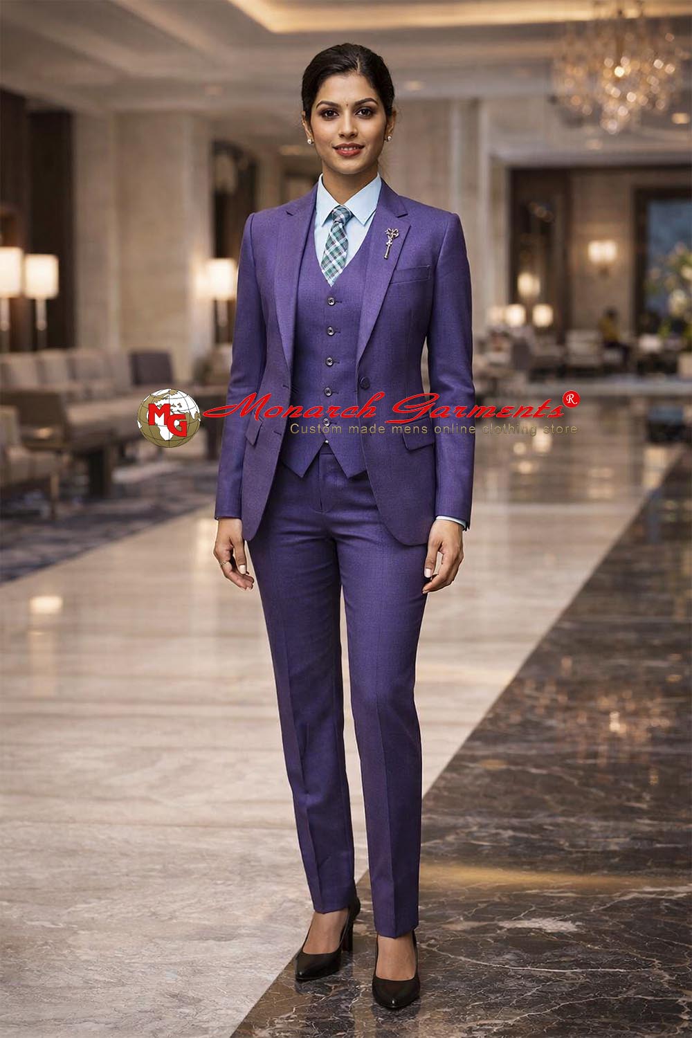 Royal purple 3 piece suit for women slim fit formal suit for receptions and weddings in India