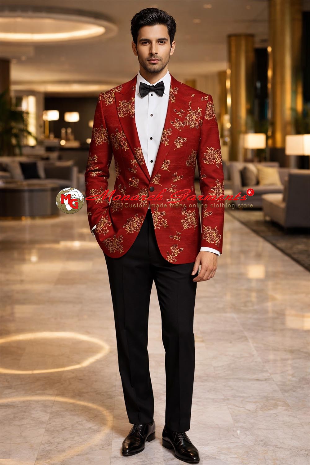 Men wearing rust embroidered shawl collar blazer for wedding reception in India