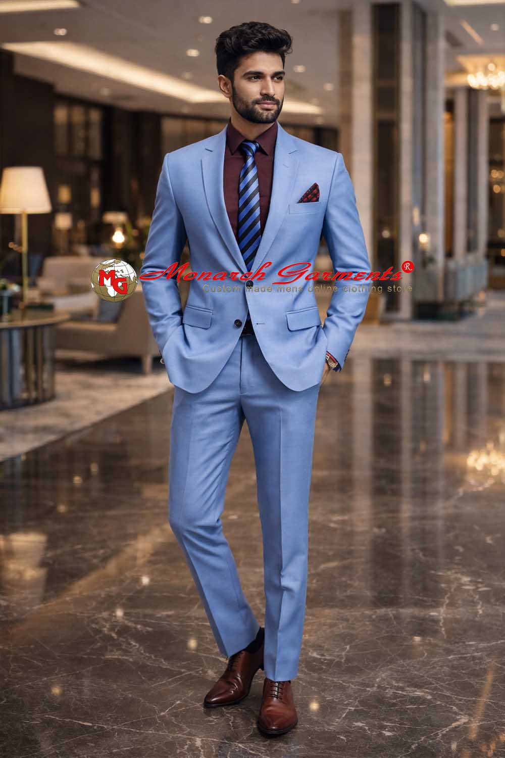 Sky blue tuxedo suit for men slim fit designer wedding formal outfit
