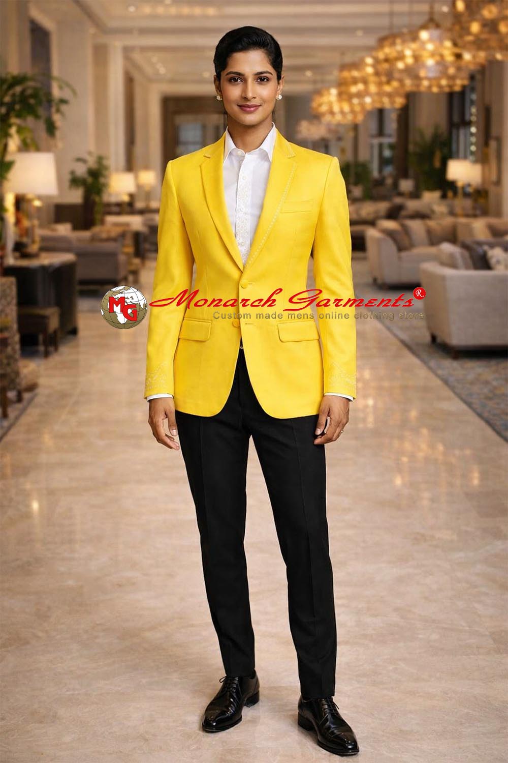 Sunshine yellow women blazer suit slim fit formal suit for receptions and weddings in India