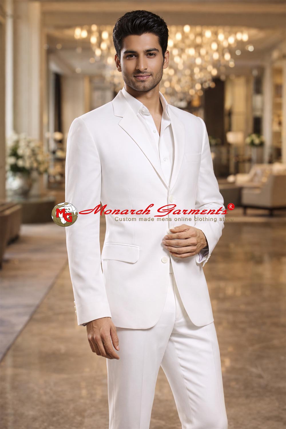 White linen suit for men slim fit 3 piece formal wedding wear India