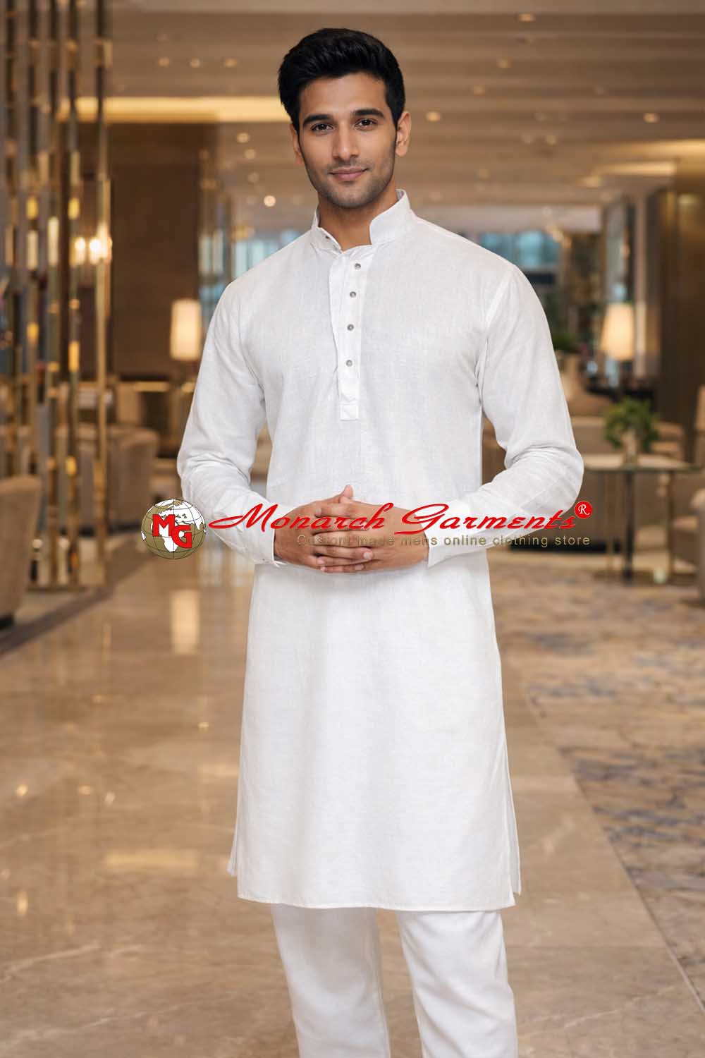 White linen kurta pajama for men relaxed fit ethnic wear for weddings India