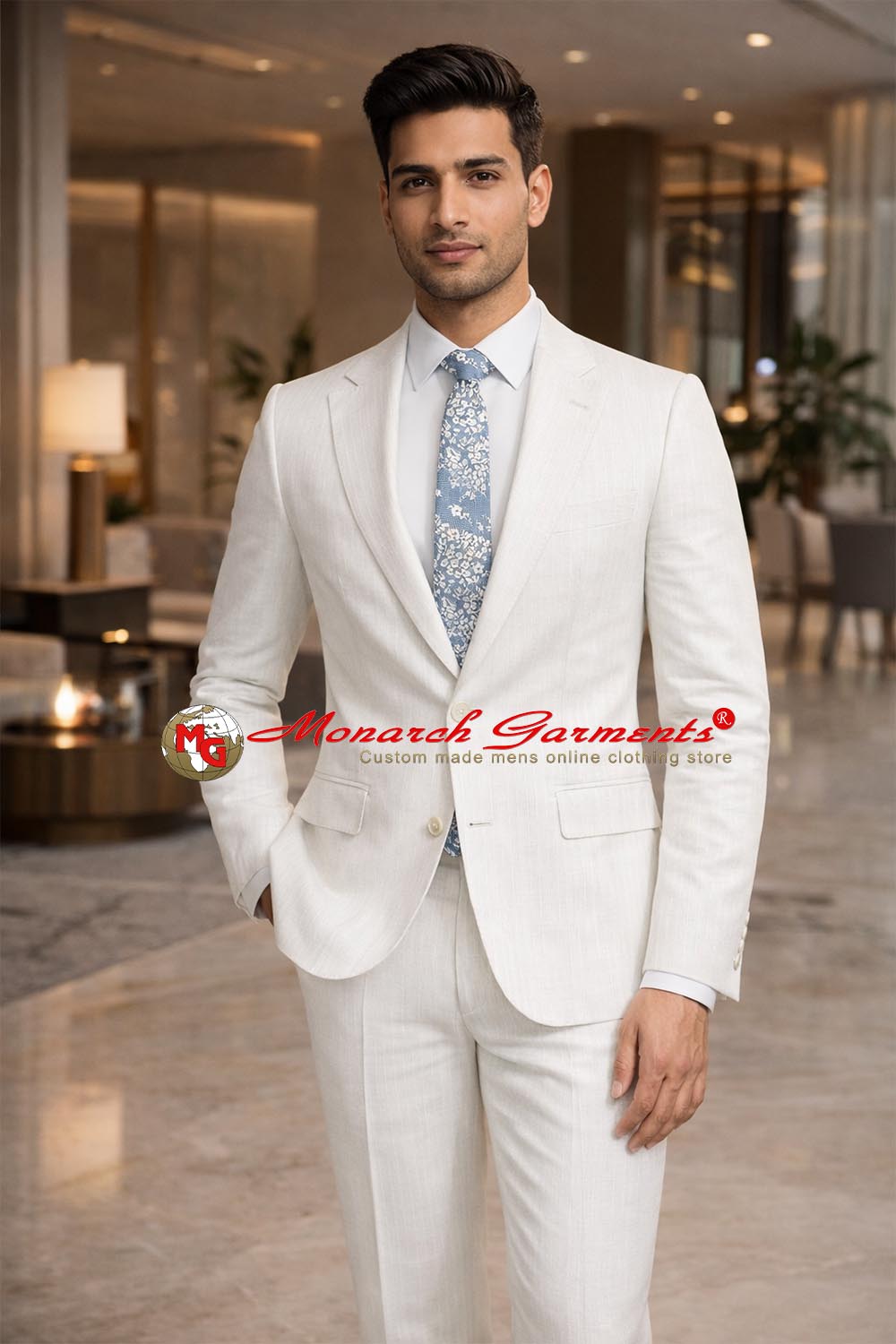 White linen suit for men slim fit 4 piece wedding set India