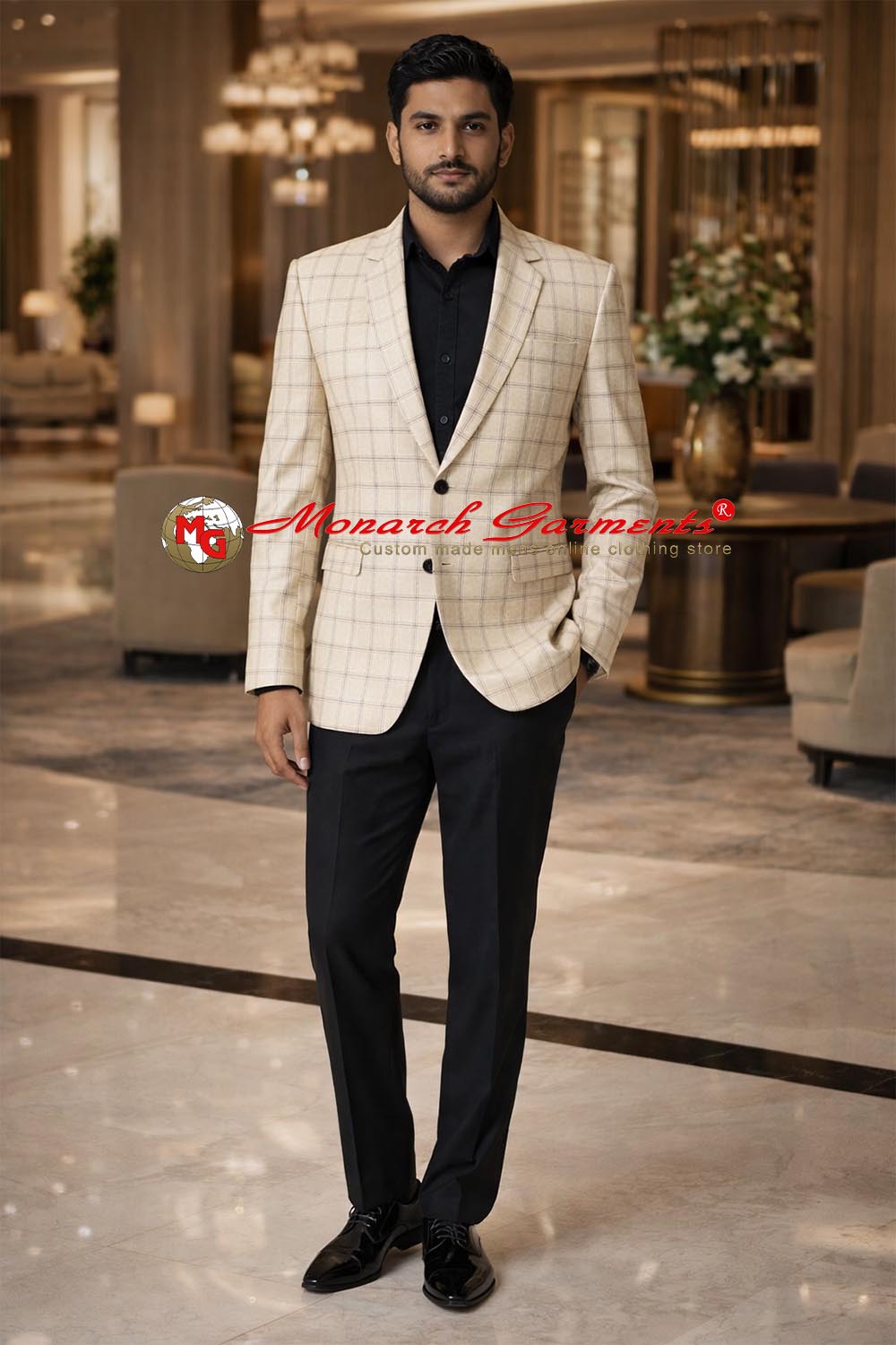 Men’s yellow tweed check two button blazer sport jacket by Monarch Garments